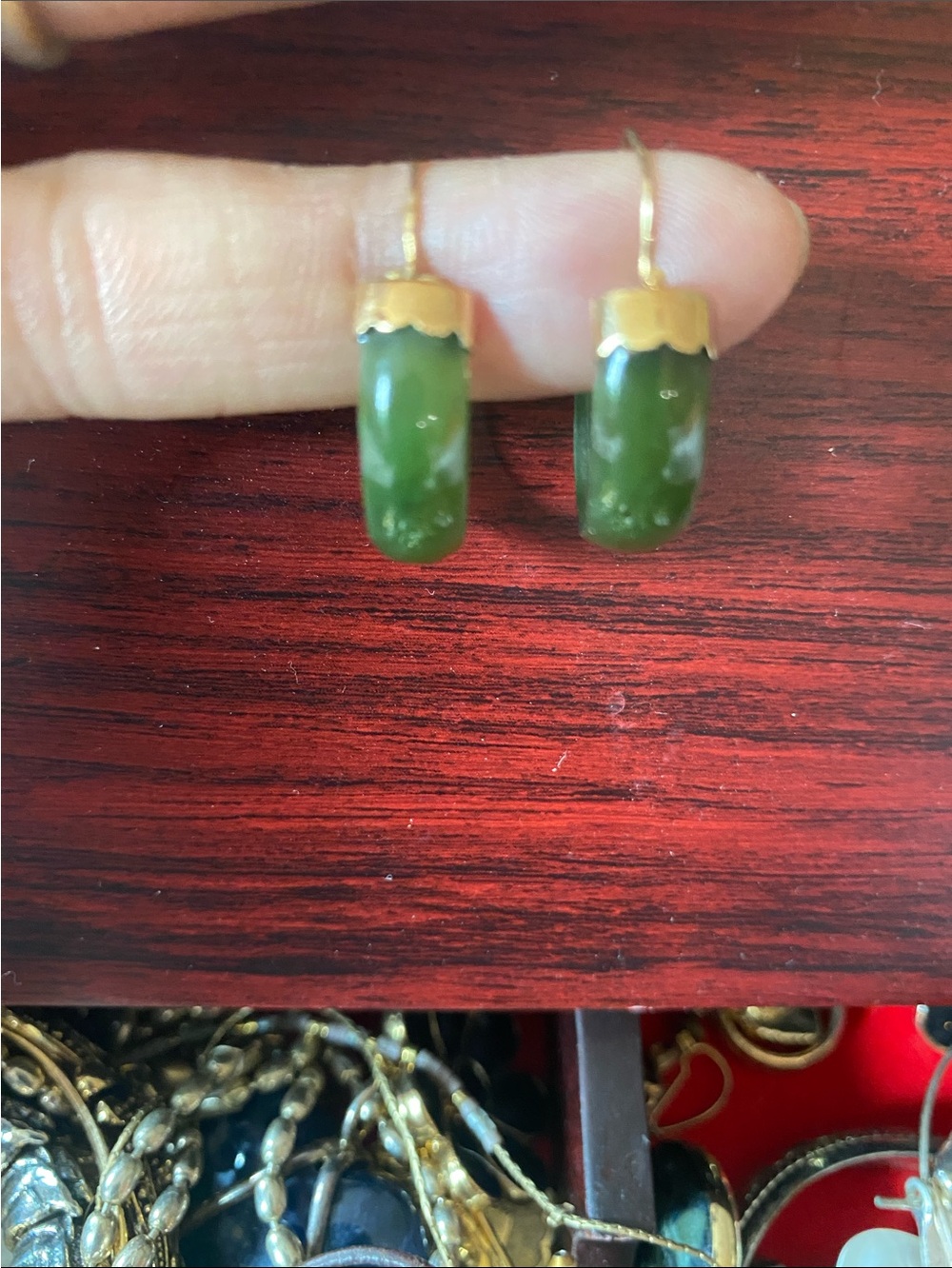 Green Jade Drop Earrings with i14k Gold Accents